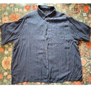 Murano Mens 3X Silk Short Sleeve Button Down Shirt Navy Blue Textured Pocket